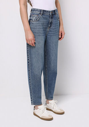 Barrel Fit   Kadın İndigo Jean Pantolon