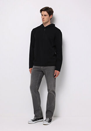 Regular Fit Orta Bel Düz Paça Erkek Siyah Jean Pantolon