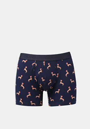 Modern Fit Baskılı Erkek Siyah Boxer