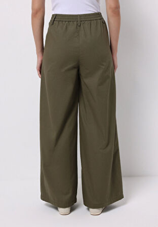 Regular Fit Orta Bel Geniş Paça Kadın Yeşil  Pantolon