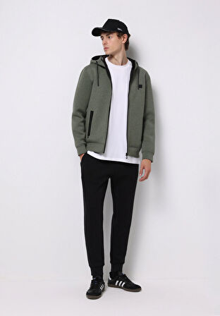 Slim Fit Orta Bel Düz Erkek Siyah Eşofman Altı