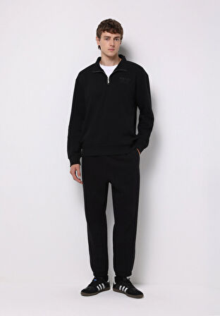 Loose Fit Orta Bel Düz Erkek Siyah Eşofman Altı