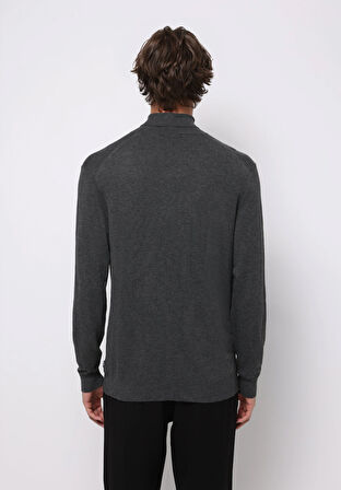 Regular Fit Turtle Neck Jakarlı Erkek Antrasit Kazak