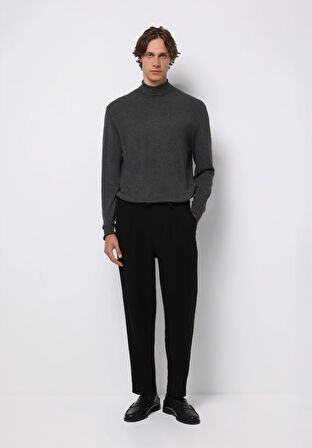 Regular Fit Turtle Neck Jakarlı Erkek Antrasit Kazak