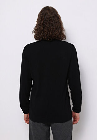 Regular Fit Turtle Neck Jakarlı Erkek Siyah Kazak