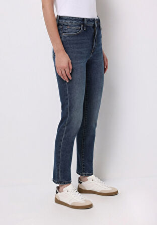 Slim Fit  Dar Paça Kadın İndigo Jean Pantolon
