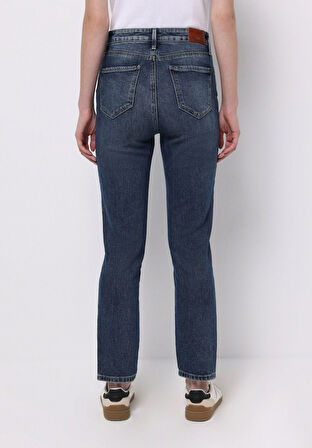 Slim Fit  Dar Paça Kadın İndigo Jean Pantolon