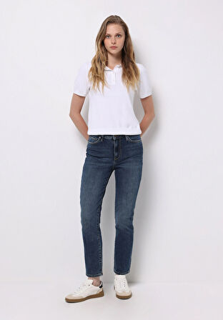 Slim Fit  Dar Paça Kadın İndigo Jean Pantolon