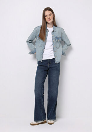 Regular Fit   Kadın İndigo Jean Pantolon