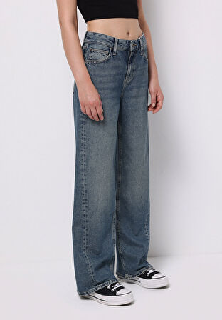 Regular Fit Yüksel Bel Geniş Paça Kadın Siyah Jean Pantolon