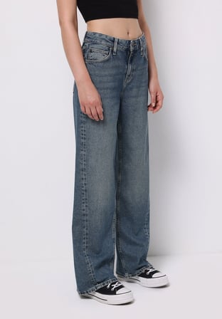 Regular Fit Yüksel Bel Geniş Paça Kadın Siyah Jean Pantolon