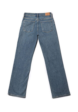 Straight Fit Orta Bel Tam Boy Paça Kadın İndigo Jean Pantolon