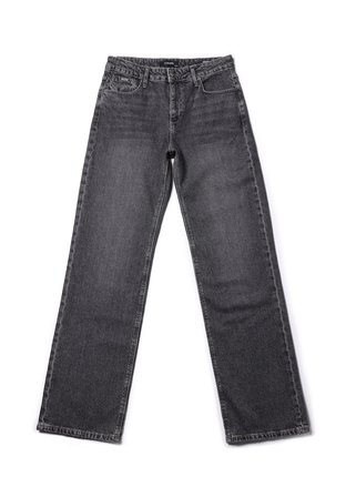 Straight Fit  Tam Boy Paça Kadın Antrasit Jean Pantolon