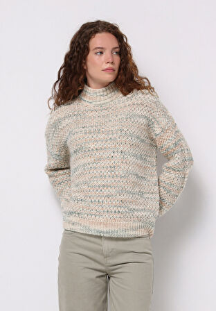 Regular Fit Yuvarlak Yaka Düz Kadın Çok Renkli Kazak