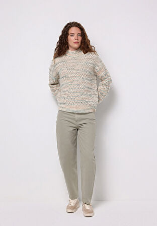 Regular Fit Yuvarlak Yaka Düz Kadın Çok Renkli Kazak