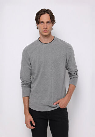 Regular Fit Yuvarlak Yaka Düz Erkek Gri Uzun Kol Tişört