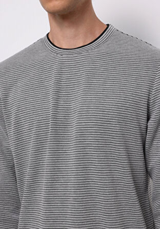 Regular Fit Yuvarlak Yaka Düz Erkek Gri Uzun Kol Tişört