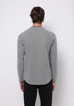 Regular Fit Yuvarlak Yaka Düz Erkek Gri Uzun Kol Tişört