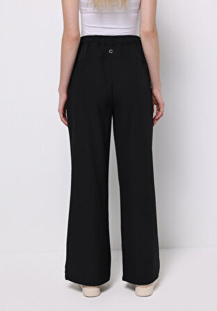 Regular Fit Düşük Bel Geniş Paça Kadın Siyah  Pantolon