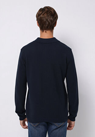 Regular Fit Polo Yaka Jakarlı Erkek Lacivert Kazak