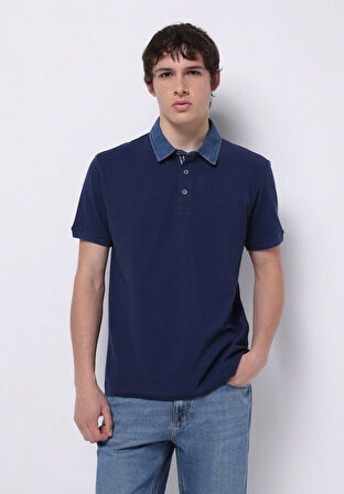 Regular Fit Polo Yaka Düz Erkek Mavi Kısa Kol Tişört
