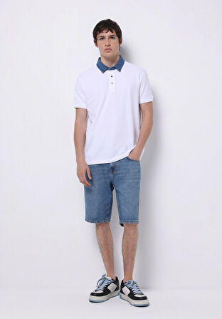 Regular Fit Polo Yaka Düz Erkek Beyaz Kısa Kol Tişört