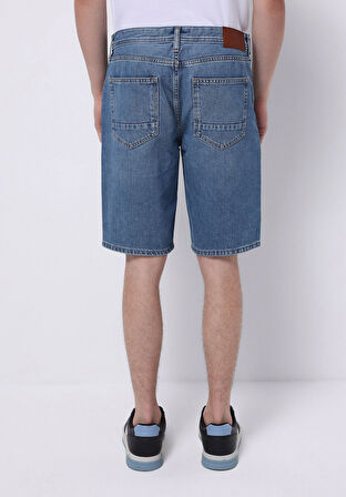 Regular Fit Orta Bel Düz Erkek İndigo Jean Şort
