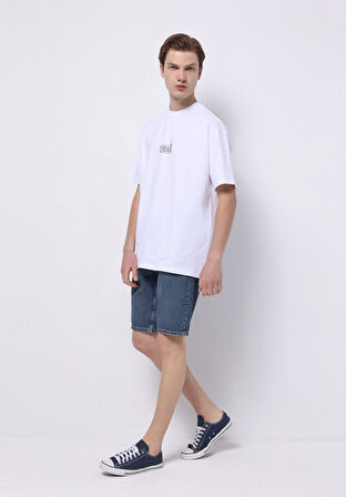 Regular Fit Orta Bel Düz Erkek Koyu İndigo Jean Şort