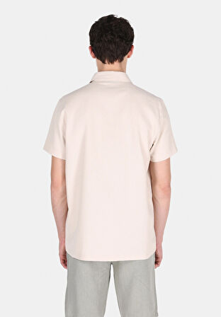 Regular Fit Shirt Neck Düz Erkek Bej Kısa Kol Gömlek