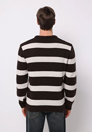 Regular Fit Yuvarlak Yaka Jakarlı Erkek Kahverengi Kazak