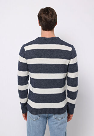 Regular Fit Yuvarlak Yaka Jakarlı Erkek Lacivert Kazak