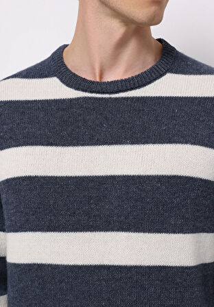 Regular Fit Yuvarlak Yaka Jakarlı Erkek Lacivert Kazak