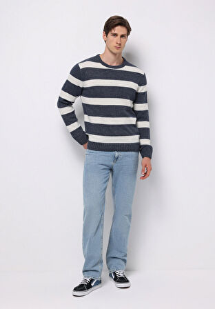 Regular Fit Yuvarlak Yaka Jakarlı Erkek Lacivert Kazak