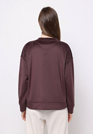 Regular Fit Yuvarlak Yaka Sloganlı Kadın Mor Sweatshirt