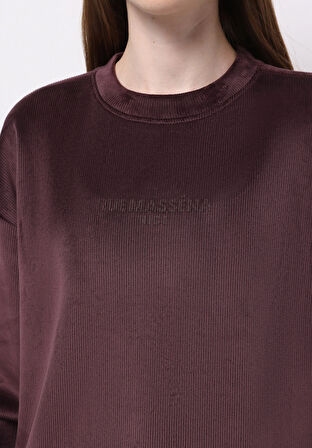 Regular Fit Yuvarlak Yaka Sloganlı Kadın Mor Sweatshirt