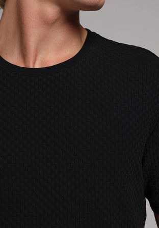Regular Fit Yuvarlak Yaka Jakarlı Erkek Siyah Kısa Kol Tişört