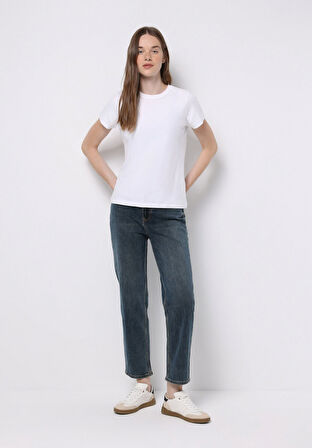 Straight Fit   Kadın İndigo Jean Pantolon