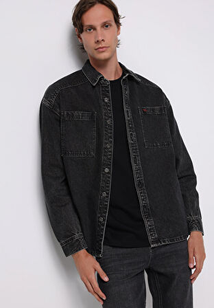 Oversize Fit   Erkek Siyah Shacket