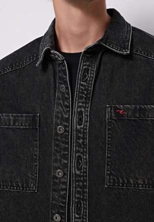 Oversize Fit   Erkek Siyah Shacket