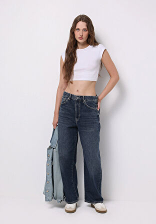 Baggy Fit   Kadın İndigo Jean Pantolon