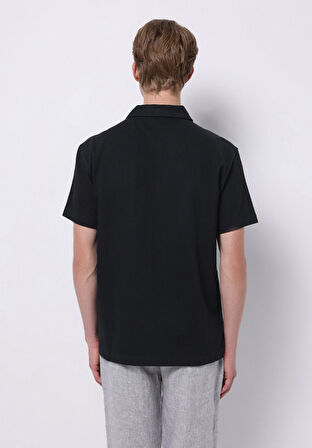 Comfort Fit Polo Yaka Düz Erkek Lacivert Kısa Kol Tişört