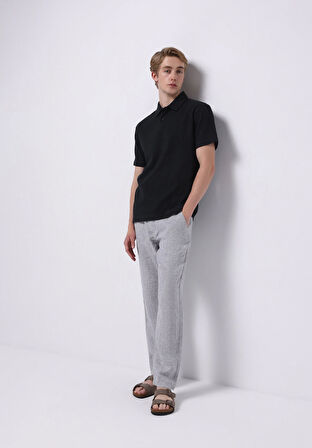 Comfort Fit Polo Yaka Düz Erkek Lacivert Kısa Kol Tişört