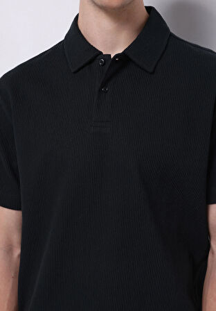 Comfort Fit Polo Yaka Düz Erkek Lacivert Kısa Kol Tişört