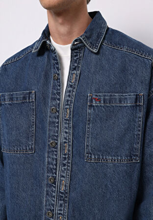 Oversize Fit   Erkek Mavi Shacket