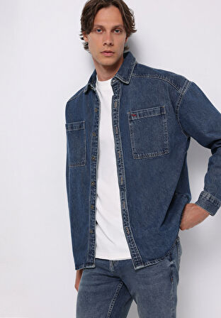 Oversize Fit   Erkek Mavi Shacket