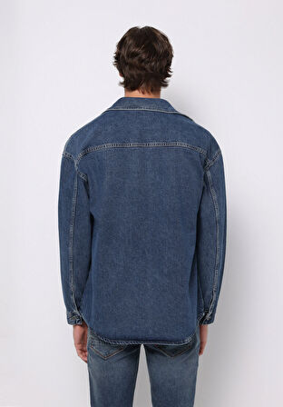 Oversize Fit   Erkek Mavi Shacket