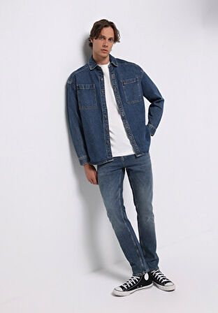 Oversize Fit   Erkek Mavi Shacket