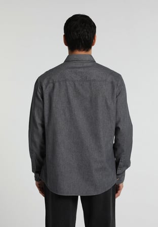 Regular Fit Shirt Neck Düz Erkek Antrasit Uzun Kol Gömlek