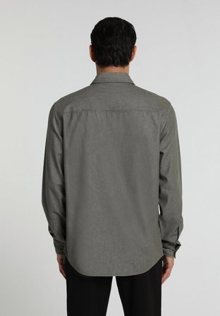 Regular Fit Shirt Neck Düz Erkek Yeşil Uzun Kol Gömlek