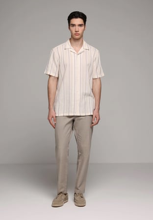 Regular Fit Orta Bel Düz Paça Erkek Bej  Pantolon